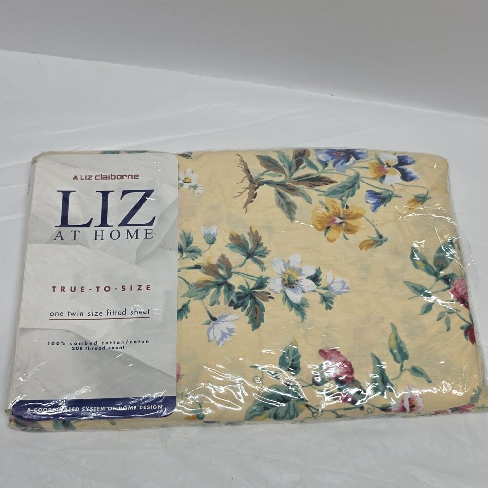 Vintage Liz Claiborne Home In Full Bloom Twin Size Floral Fitted Sheet New